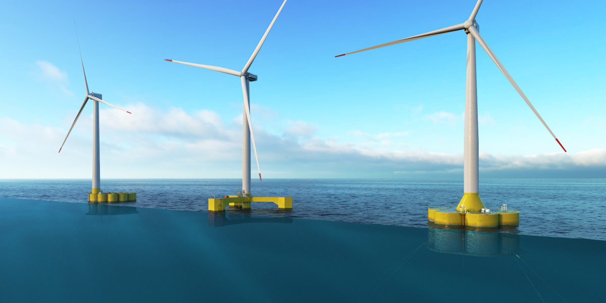 Illustrasjon av de tre nye fundamentdesignene til flytende havvind. Foto: Aker Solutions